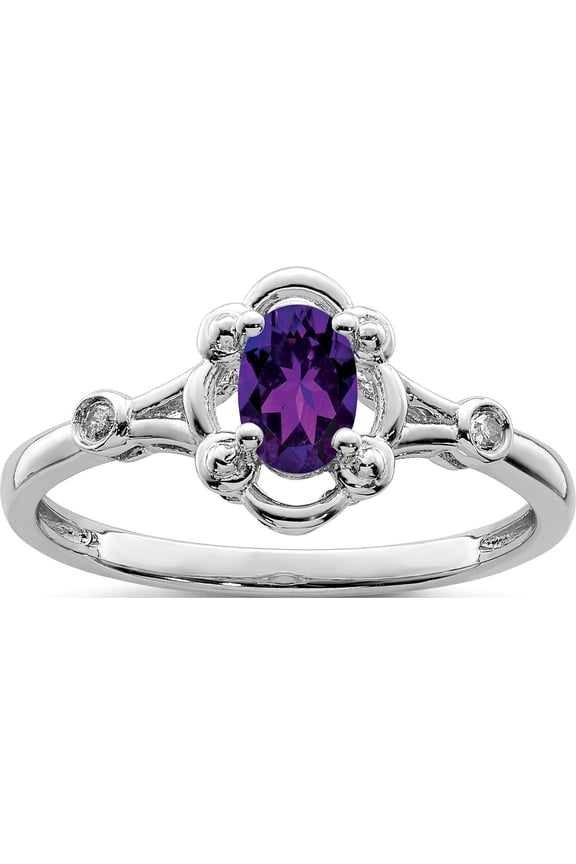 Designer Sterling Silver Rhodium-Plated Amethyst & Diam. Ring Made In China -Jewelry By Sweet Pea Creations