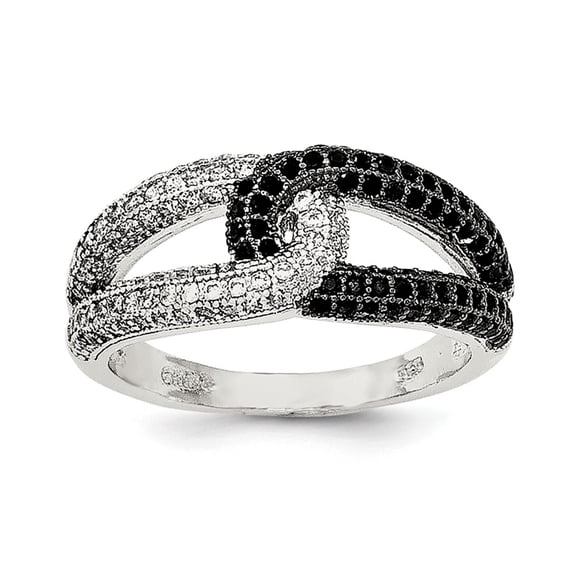 Sterling Silver Rhodium-plated Black & White CZ Ring