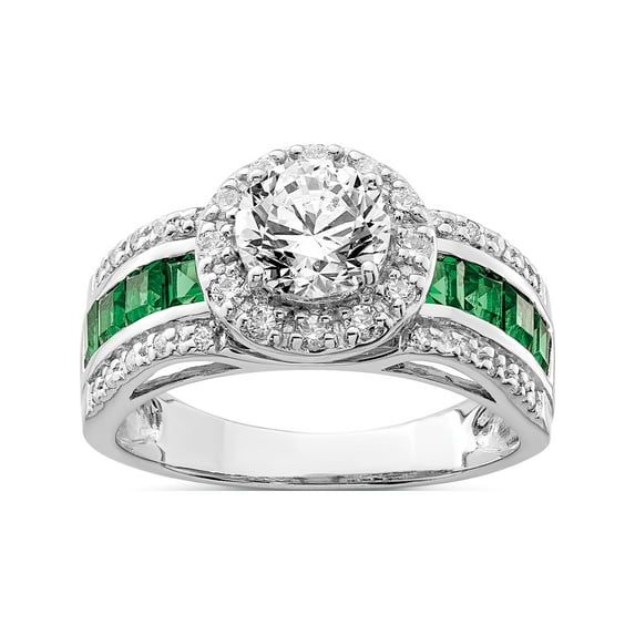 Designer Sterling Silver Rhodium-Plated Cz & Lab Created Emerald Ring Made In Thailand -Jewelry By Sweet Pea Creations