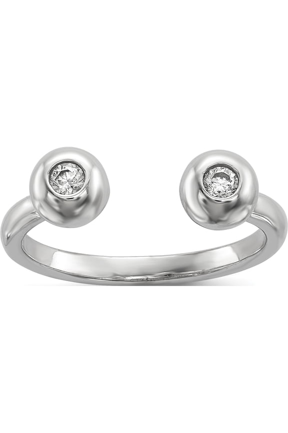 Designer Sterling Silver Rhodium-Plated Polished Cz Adjustable Cuff Ring (Length=0.00) (Width=2.50) Made In Italy