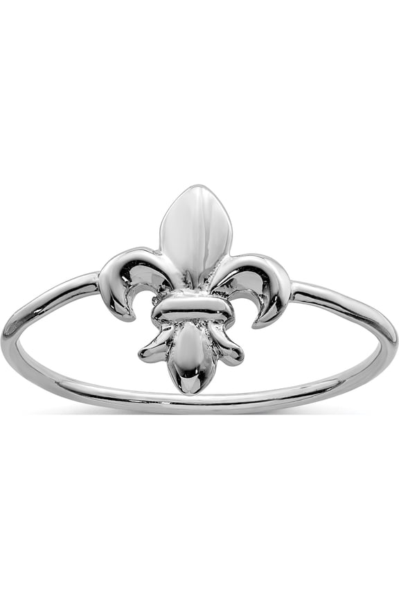 Designer Sterling Silver Rhodium-Plated Polished Fleur De Lis Ring Made In China -Jewelry By Sweet Pea Creations