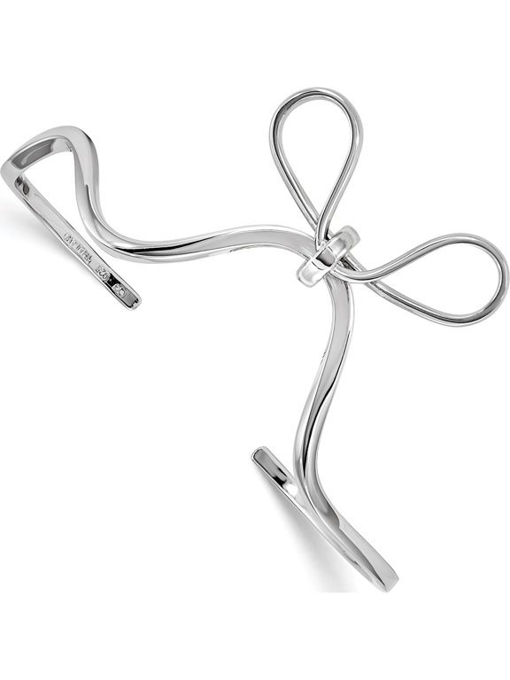 Sterling Silver Rhodium-plated Polished Ribbon Bow Cuff Bangle