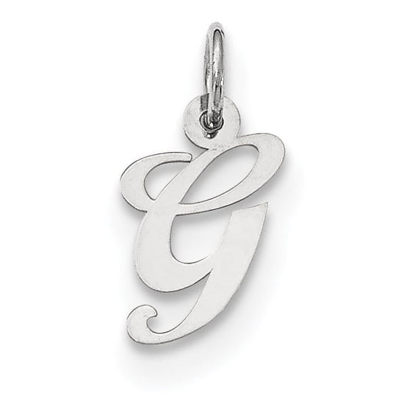 Designer Sterling Silver Rhodium-Plated Small Fancy Script Initial G Charm (Length=16) (Width=10 To 15) Made In United States