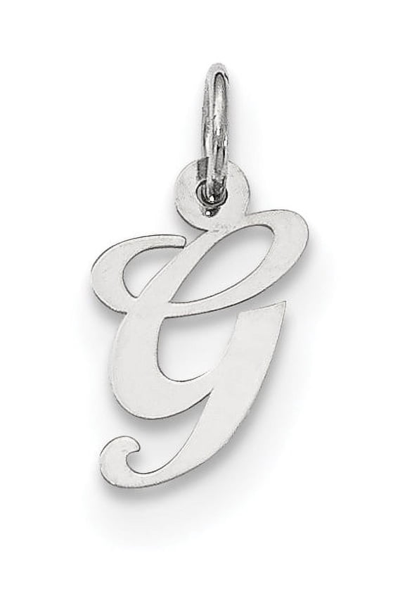 Designer Sterling Silver Rhodium-Plated Small Fancy Script Initial G Charm (Length=16) (Width=10 To 15) Made In United States