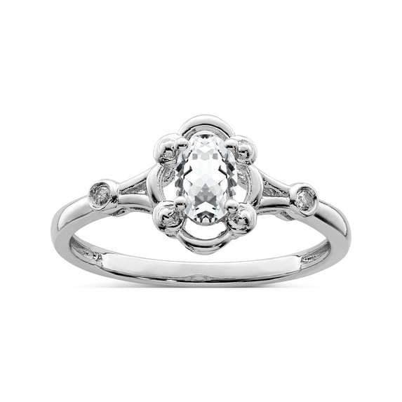 Designer Sterling Silver Rhodium-Plated White Topaz & Diam. Ring Made In China -Jewelry By Sweet Pea Creations