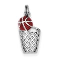thumbnail image 1 of Designer Sterling Silver Rhodium-Platedenamel Basketball & Hoop Charm (Length=21) (Width=12) Made In China, 1 of 2