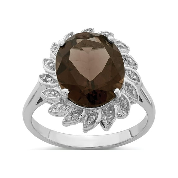 Designer Sterling Silver Rhodium Smoky Quartz & Diamond Ring Made In Thailand -Jewelry By Sweet Pea Creations