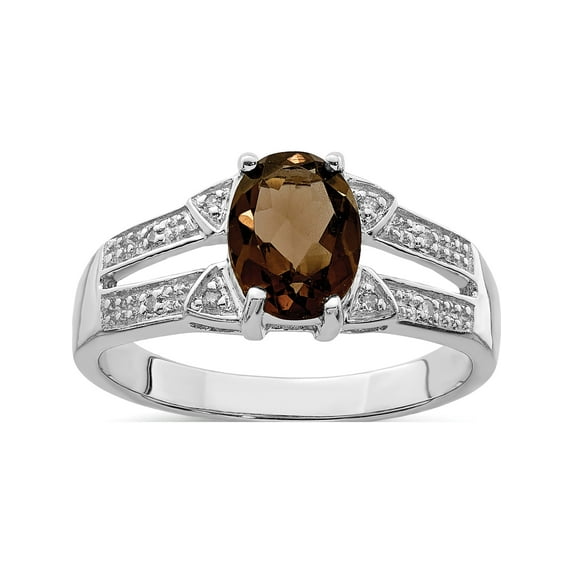 Designer Sterling Silver Rhodium Smoky Quartz & Diamond Ring Made In Thailand -Jewelry By Sweet Pea Creations