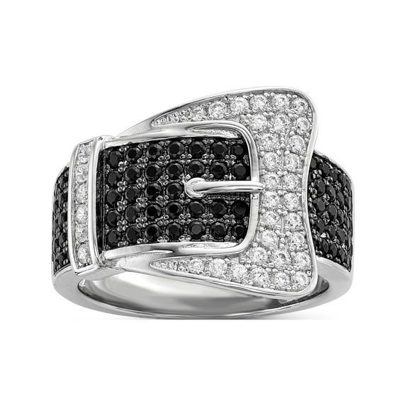 Designer Sterling Silver Ss Rhodium-Plated Cz Brilliant Embers Buckle Ring Made In China -Jewelry By Sweet Pea Creations