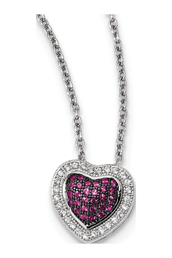 Designer Sterling Silver Ss Rhodium-Plated Cz Brilliant Embers Heart Necklace (Length=18.00) Made In China -Jewelry By Sweet Pea Creations