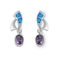 thumbnail image 1 of Designer Style Cubic Zirconia Blue Simulated Opal Earrings Sterling Silver, 1 of 2