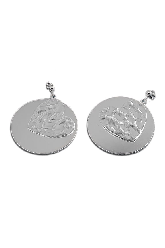 Designer Style Heart Hammered Earrings Sterling Silver
