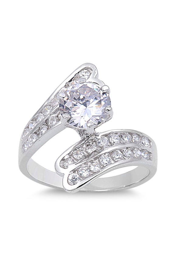 Designer Style Round Center Cubic Zirconia Ring Sterling Silver 925