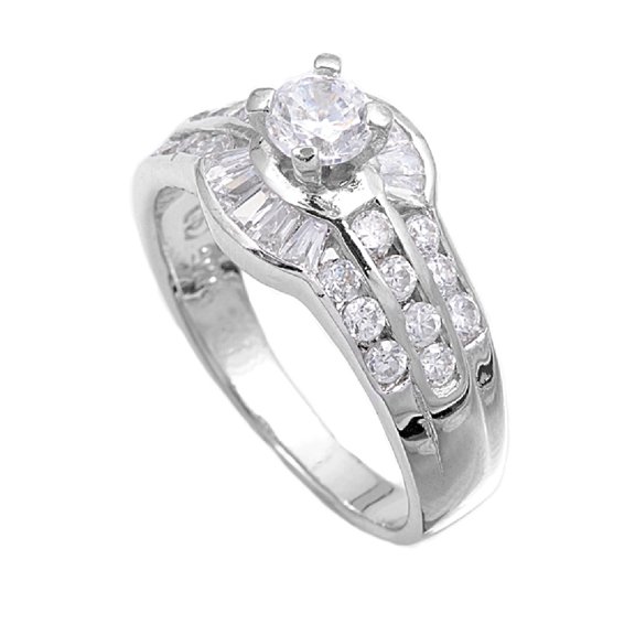 Designer Style Round Cubic Zirconia Ring Sterling Silver 925 Size 9