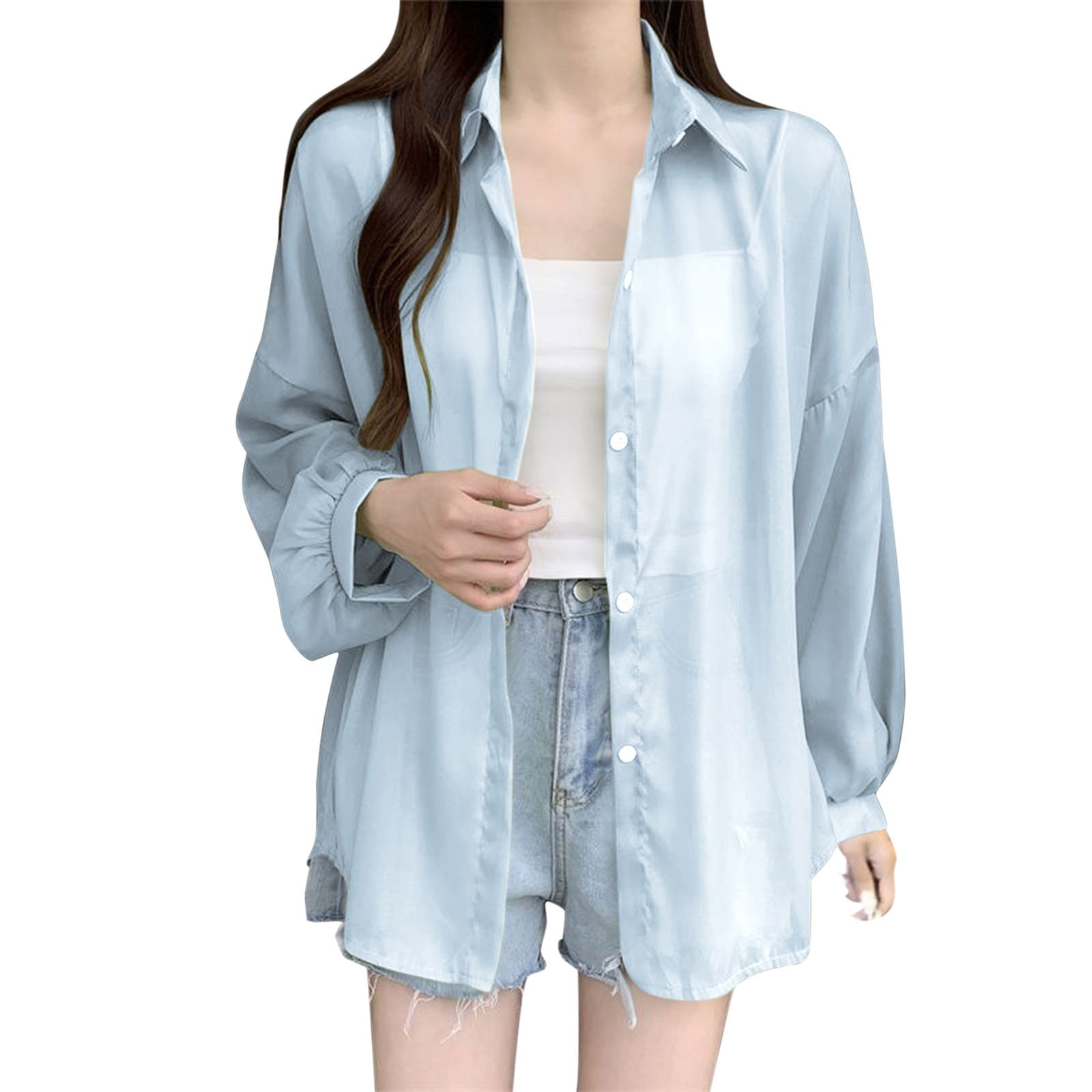 Elegant Silk Chiffon Blouse With Yellow Ruffles UPF 50 Sun Protection For Women Summerwear