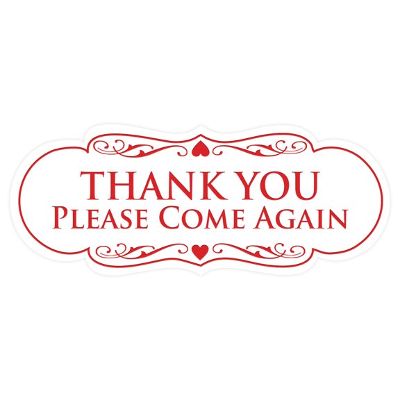 Designer THANK YOU Please Come Again Sign - White / Red - Medium