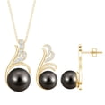 thumbnail image 1 of Rosec Jewels Tahitian Pearl Diamond Jewelry Set for Women - AAA Quality - Designer Necklace and Earrings Set with Jewelry Box, 10K Yellow Gold, 1 of 8