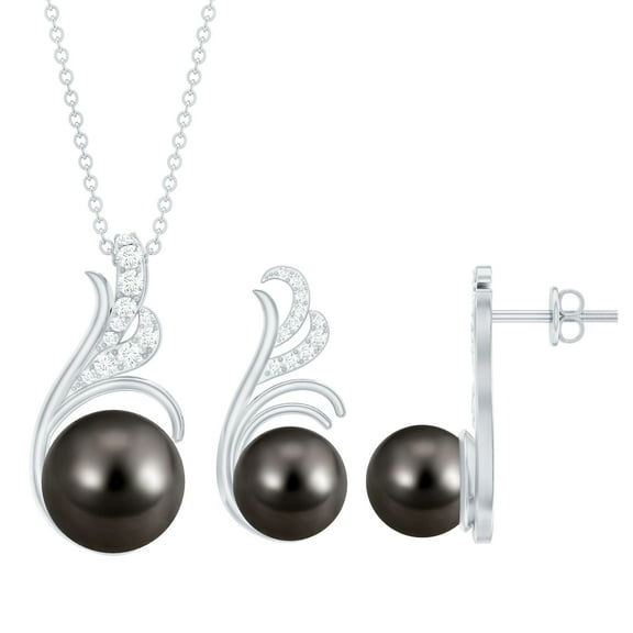 Rosec Jewels Designer Tahitian Pearl Jewelry Set with Moissanite - AAA Quality - Ready to Gift, 925 Sterling Silver