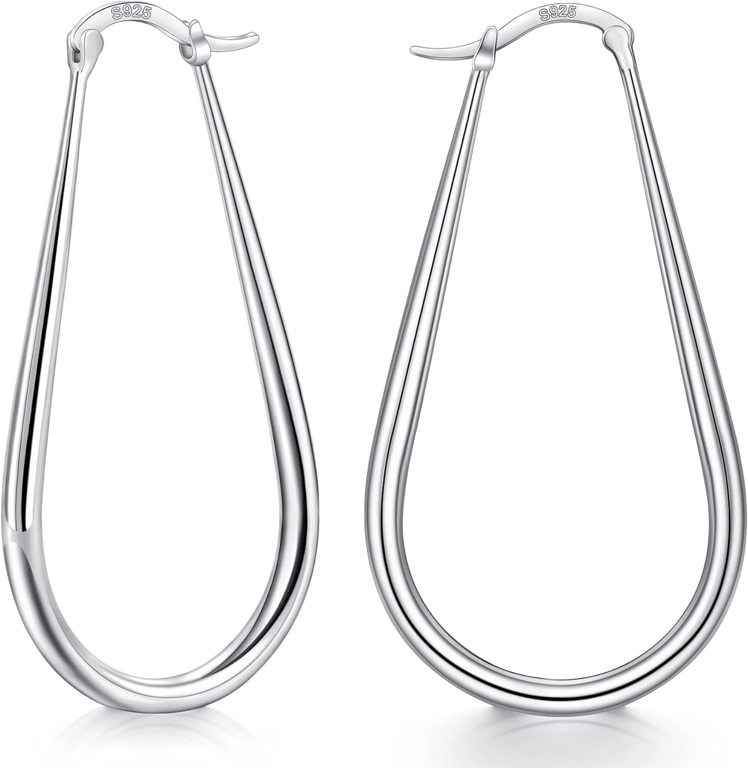 Designer Teardrop Hoop Earrings Sterling Silver Oval Hoops for Women