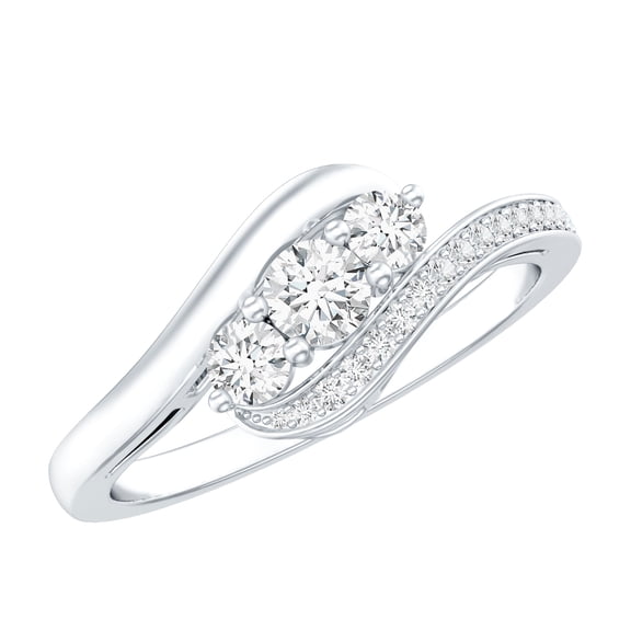 Rosec Jewels Certified Moissanite 3 Stone Promise Ring - Bypass Ring for Women - Ready to Gift with Jewelry Box, 925 Sterling Silver, US 4.00