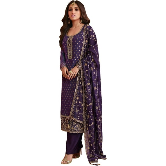 Designer Traditional Wear Pakistani Trouser Pant Dress Indian Salwar Kameez Suits ( Purple, M - 40 )