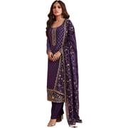 Designer Traditional Wear Pakistani Trouser Pant Dress Indian Salwar Kameez Suits  Purple, XXL - 46