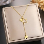 Stainless Steel Gold Stars Chain Tassel Pendant Necklace Everyday Wear Punk Style Necklace For Women
