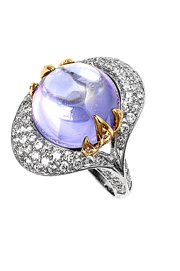 Designer Two Toned Round Lavender Cubic Zirconia Ring Sterling Silver 925 Size 9