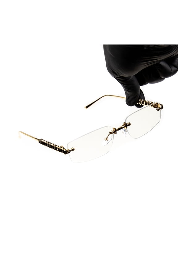Designer Vintage Frameless Narrow Retro Style Clear Lens Rectangular Gold Wire Spike Frame Metal Unisex Square Rimless Clear Tint Rectangle Hip Hop Eye Glasses