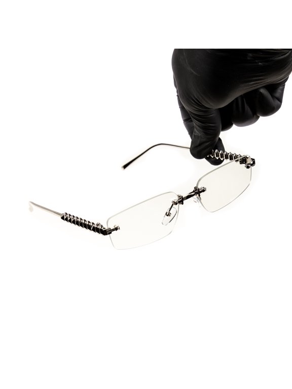 Designer Vintage Frameless Narrow Retro Style Clear Lens Rectangular Silver Wire Spike Frame Metal Unisex Mens Women Square Rimless Clear Tint Rectangle Hip Hop Eye Glasses