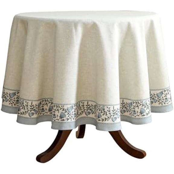 Designer Vintage Linen Elegant Small Round Tablecloth,Chinoiserie Floral Table Cloth,Wrinkle Resistant Decor Table Cover for Dining Thanksgiving Kitchen,Diameter 55"-Segerman B
