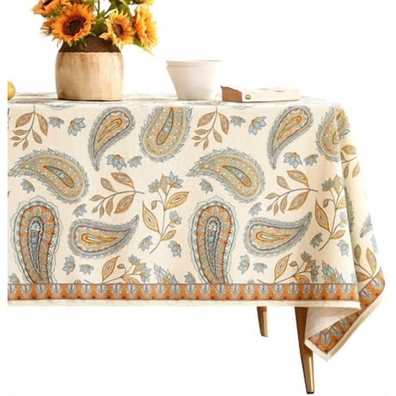 Designer Vintage Linen Extra Long Tablecloth for Rectangle Table,French Soft Floral Tablecloths,Colorful Table Cover for Kitchen Dining,Parties,Christmas,Thanksgiving,Party,67"x118"-Puno