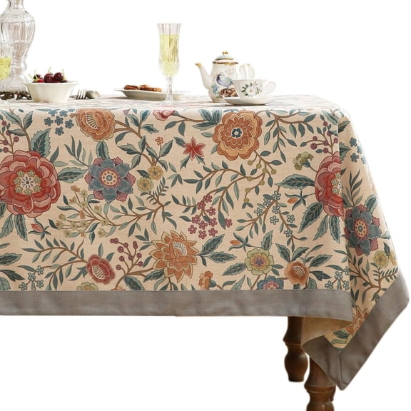 Designer Vintage Linen Rectangle Tablecloth,Floral Table Cloth with Colorful Pattern,Table Cover for Kitchen,Dining,Thanksgiving,Christmas,63"*87"