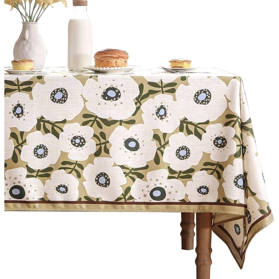 Designer Vintage Square Tablecloth,Polyester French Tablecloth with White Floral Pattern,Decorative Table Cover for Kitchen,Dining,Thanksgiving,Tea Party,67" × 67"-Hidaka