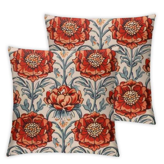 Designer Vintage Throw Pillow Covers Red Luxury Soft Dutch Velvet Pillows Cover with Birds Floral Pattern,Square Farmhouse Decorative Pillowcases for Couch Bed Living Room Outdoor