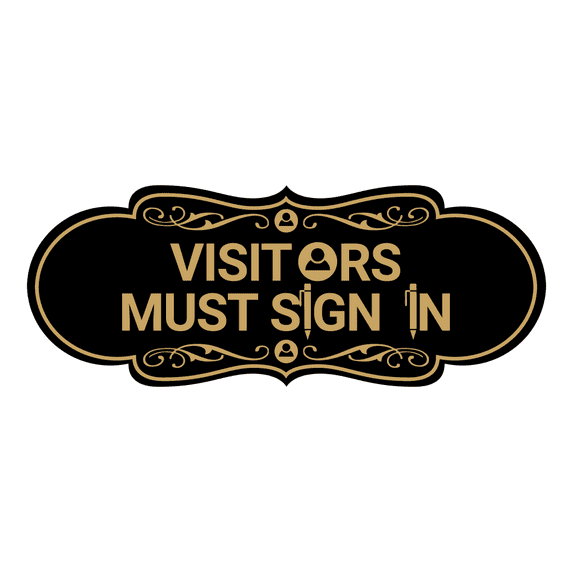 Designer Visitors Must Sign In Sign (Black Gold) - Medium