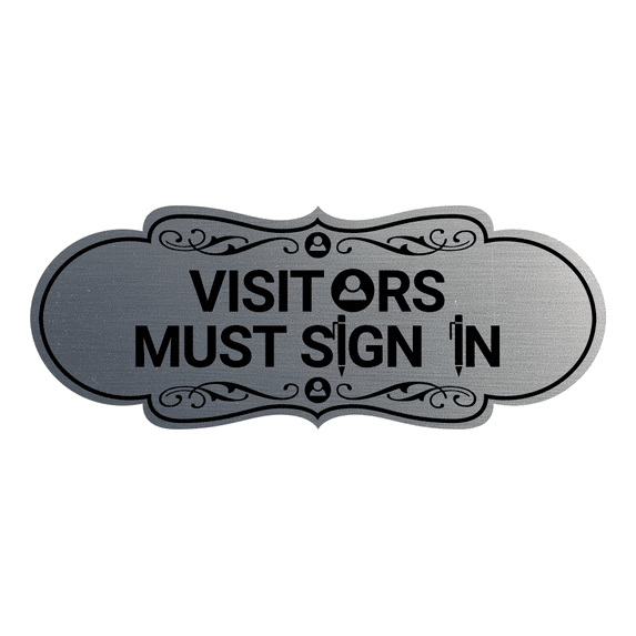 Designer Visitors Must Sign In Sign (Brushed Silver) - Large