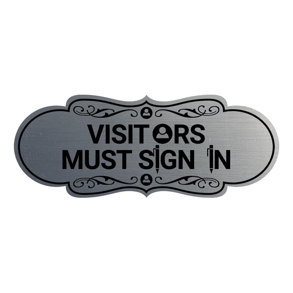 Designer Visitors Must Sign In Sign (Brushed Silver) - Medium