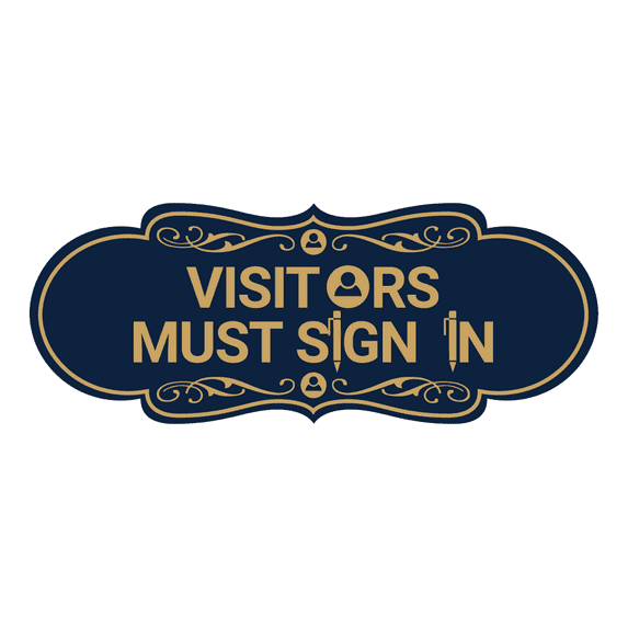 Designer Visitors Must Sign In Sign (Navy Blue/Gold) - Small