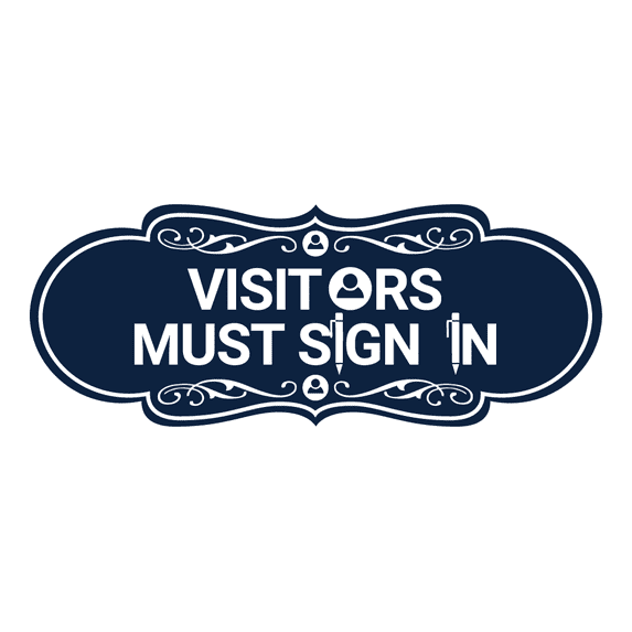 Designer Visitors Must Sign In Sign (Navy Blue / White) - Medium