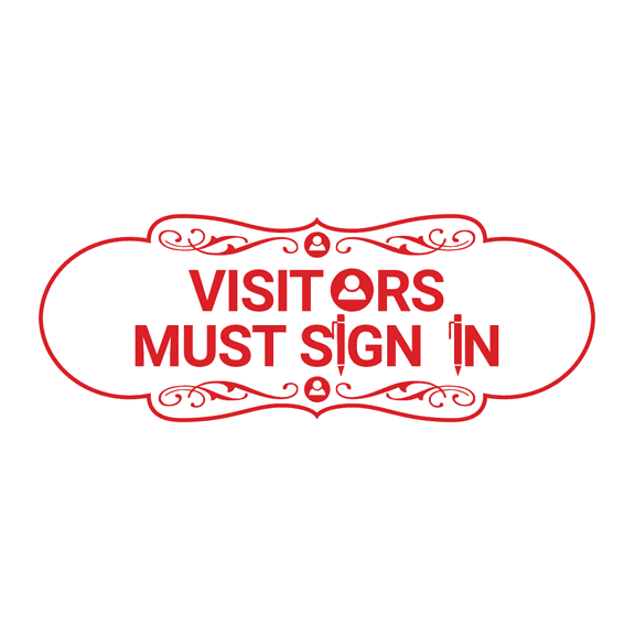 Designer Visitors Must Sign In Sign (White/Red) - Large