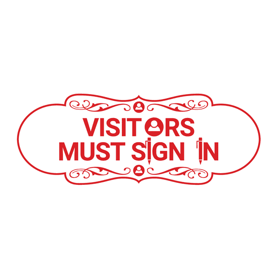 Designer Visitors Must Sign In Sign (White/Red) - Small