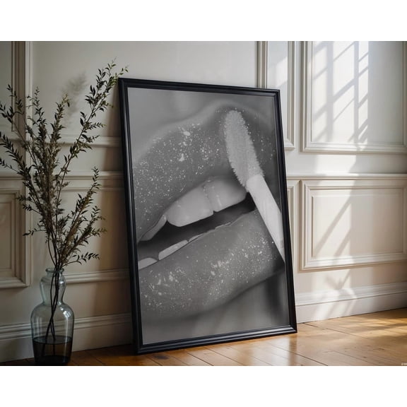 Designer Wall Art Glitter Lips Print Black And White Glam Makeup Photography