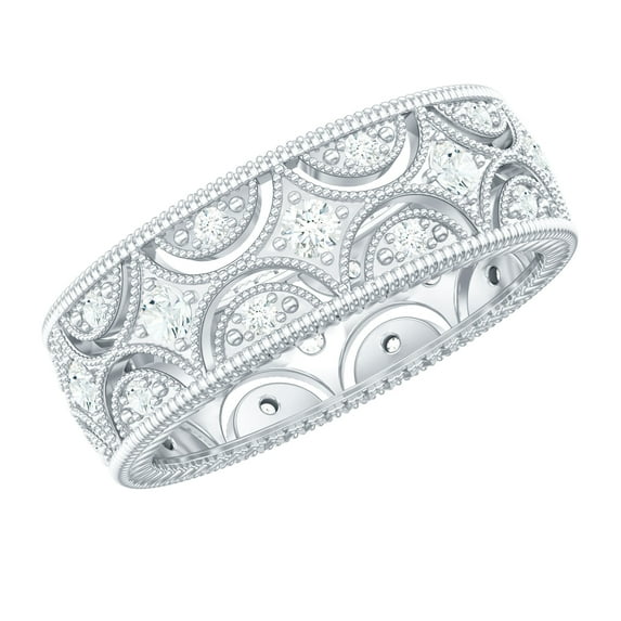 Rosec Jewels Vintage Inspired Cubic Zirconia Wedding Band for Women (AAAA Quality Certified) - Wide Ring with Jewelry Box, 18K White Gold, US 8.50