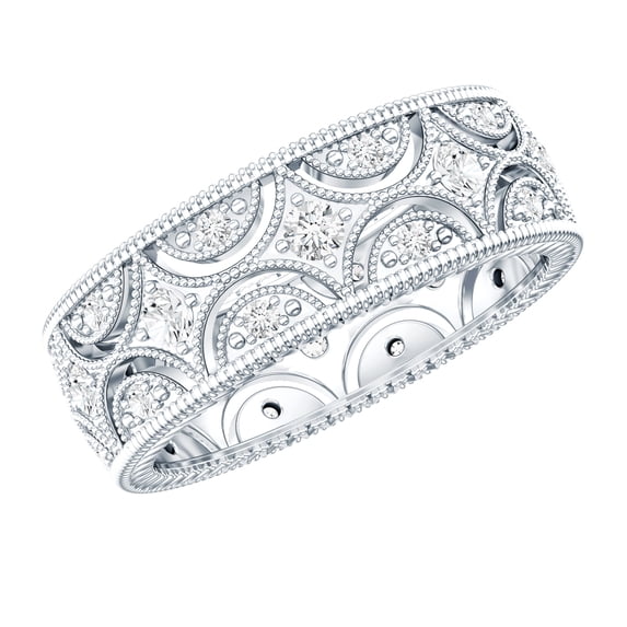 Rosec Jewels Vintage Inspired Cubic Zirconia Wedding Band for Women (AAAA Quality Certified) - Wide Ring with Jewelry Box, 925 Sterling Silver, US 4.00
