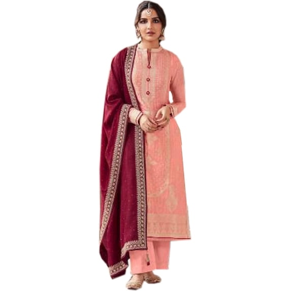 Designer Wedding Wear Indian Pakistani Salwar Kameez Suits Plazzo Pant Outfits ( Orange, S - 38 )