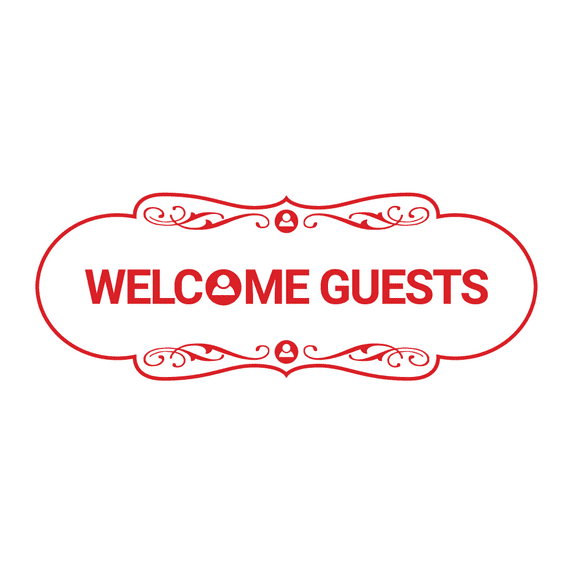 Designer Welcome Guests Sign (White/Red) - Medium