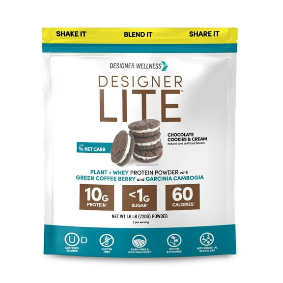 Designer Wellness, Designer Lite, Low Calorie Natural Protein, Prebiotic Fiber, Key Vitamins & Minerals, Chocolate Cookies & Cream, 25.6 Ounces