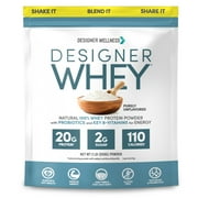 Designer Wellness, Designer Whey, Natural 100% Whey Protein Powder with Probiotics, Fiber, and Key B-Vitamins for Energy, Gluten-Free, Unflavored, 2lb