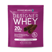 Designer Wellness, Designer Whey, Natural 100% Whey Protein Powder with Probiotics, Fiber, and Key B-Vitamins for Energy, Gluten-free, Non-GMO, Double Chocolate, 2 lb